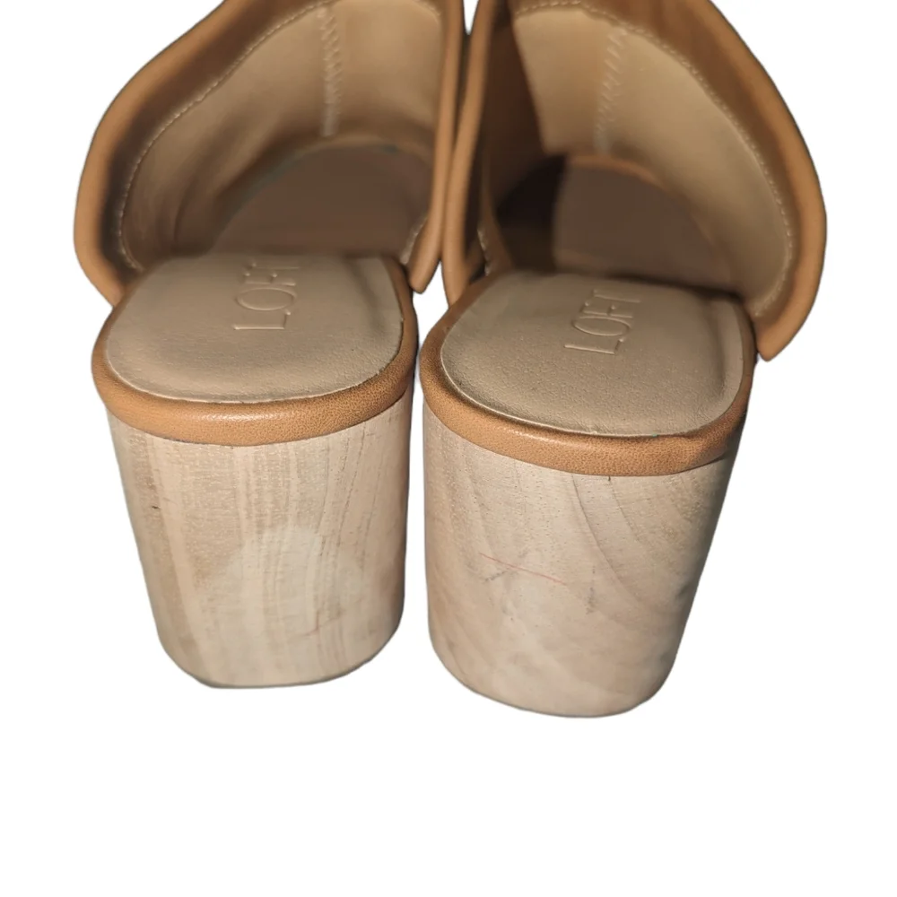 New LOFT Missy Leather Mule Wooden Block Wedge 9.5 M
